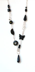 Australian Handmade Black Onyx Obsidian Agate Cinnabar and Sterling Silver Necklace