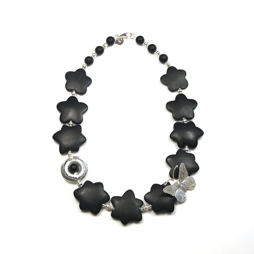 Australian Handmade Black Matt Jade and Sterling Silver Necklace