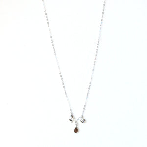Sterling Silver Chain Necklace with Sterling Silver Charms and Smoky Quartz Teardrop set in Silver