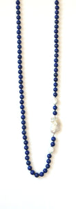 Australian Handmade Blue Necklace with Lapis Lazuli featuring Baroque Pearl Sidepieces