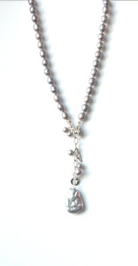Australian Handmade Grey Necklace with Grey Pearls Baroque Pearl Silver Chain and Charms