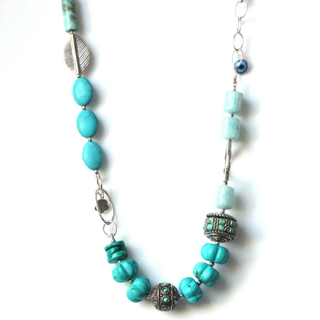 Australian Handmade Necklace with Amazonite Howlite Turquoise Nepalese Beads and Sterling Silver