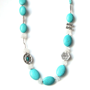 Australian Handmade Necklace with Turquoise Colour Howlite Matt Crystal Quartz and Sterling Silver