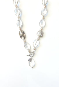 Australian Handmade Crystal Quartz Fob Necklace with Facetted Crystal Quartz Baroque Pearl Pearls and Sterling Silver