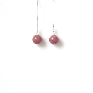 Pink Rhodonite with Long Sterling Silver Hook Earrings
