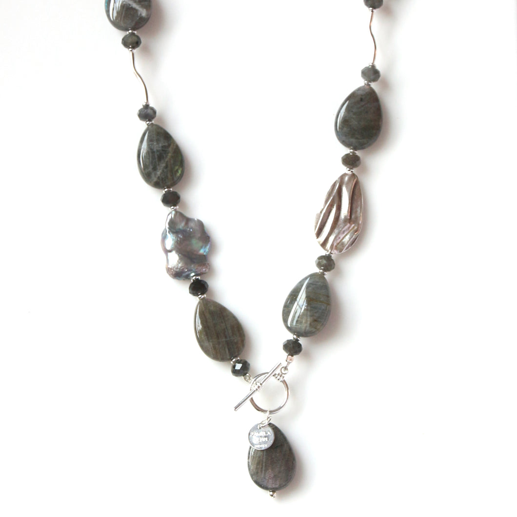 Australian Handmade Grey Fob Necklace with Labradorite and Sterling Silver