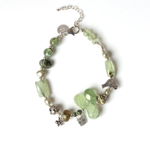 Green Bracelet with Prenite Rhyolite Pearls and Sterling Silver