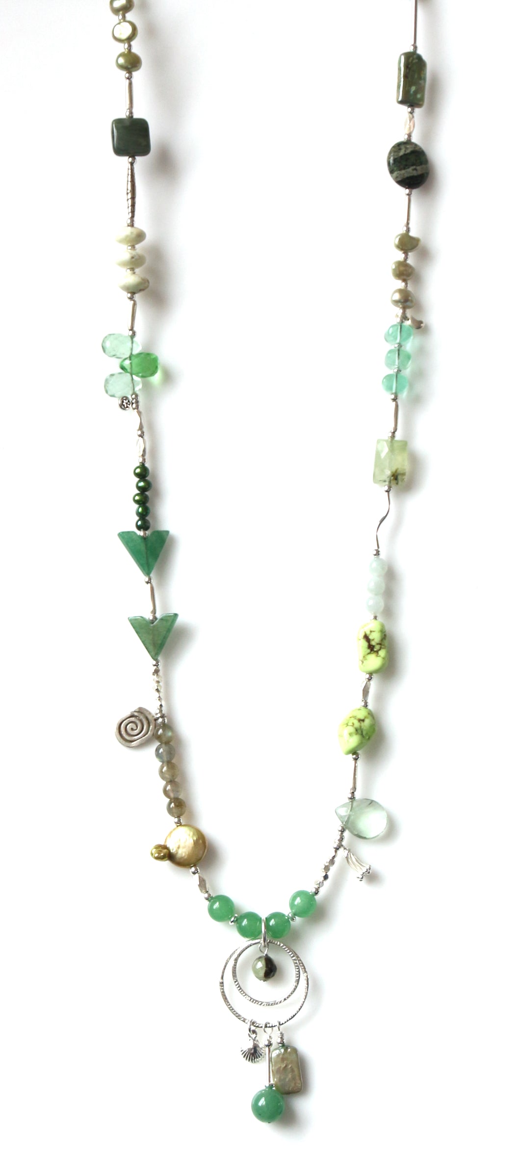 Australian Green Necklace with Pearls Aventurine Fluorite and Sterling Silver