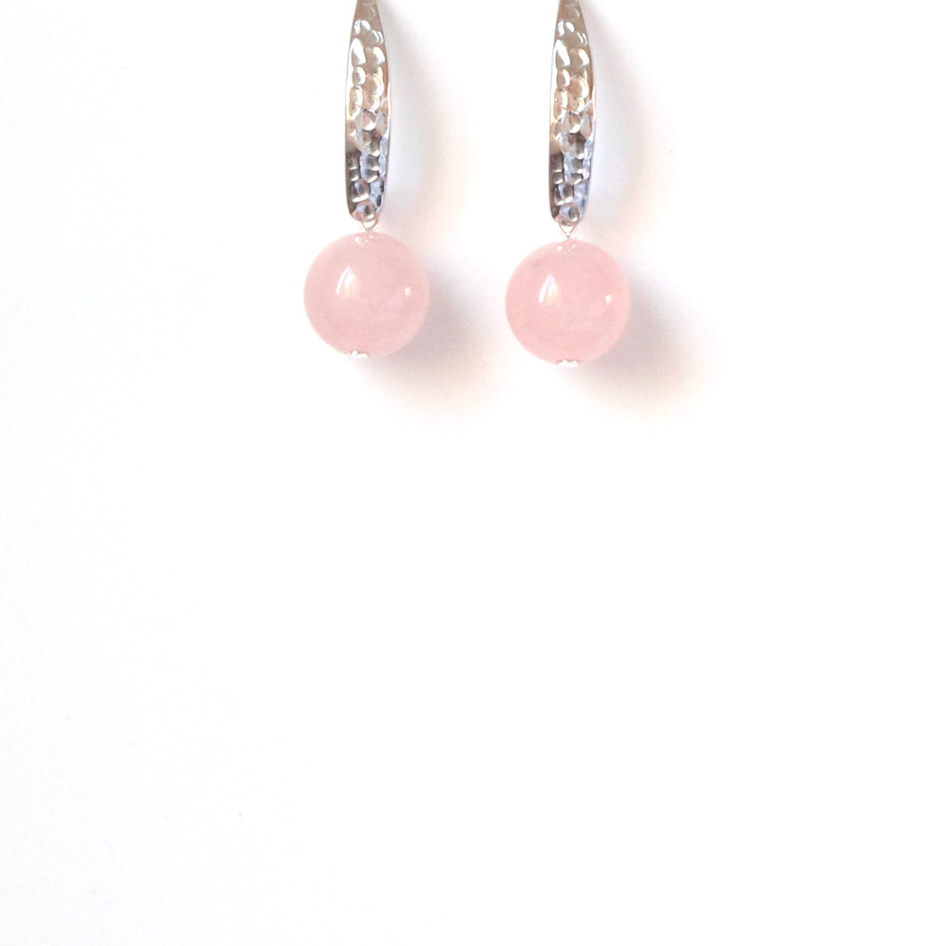 Pink Rose Quartz and Sterling Silver Earrings