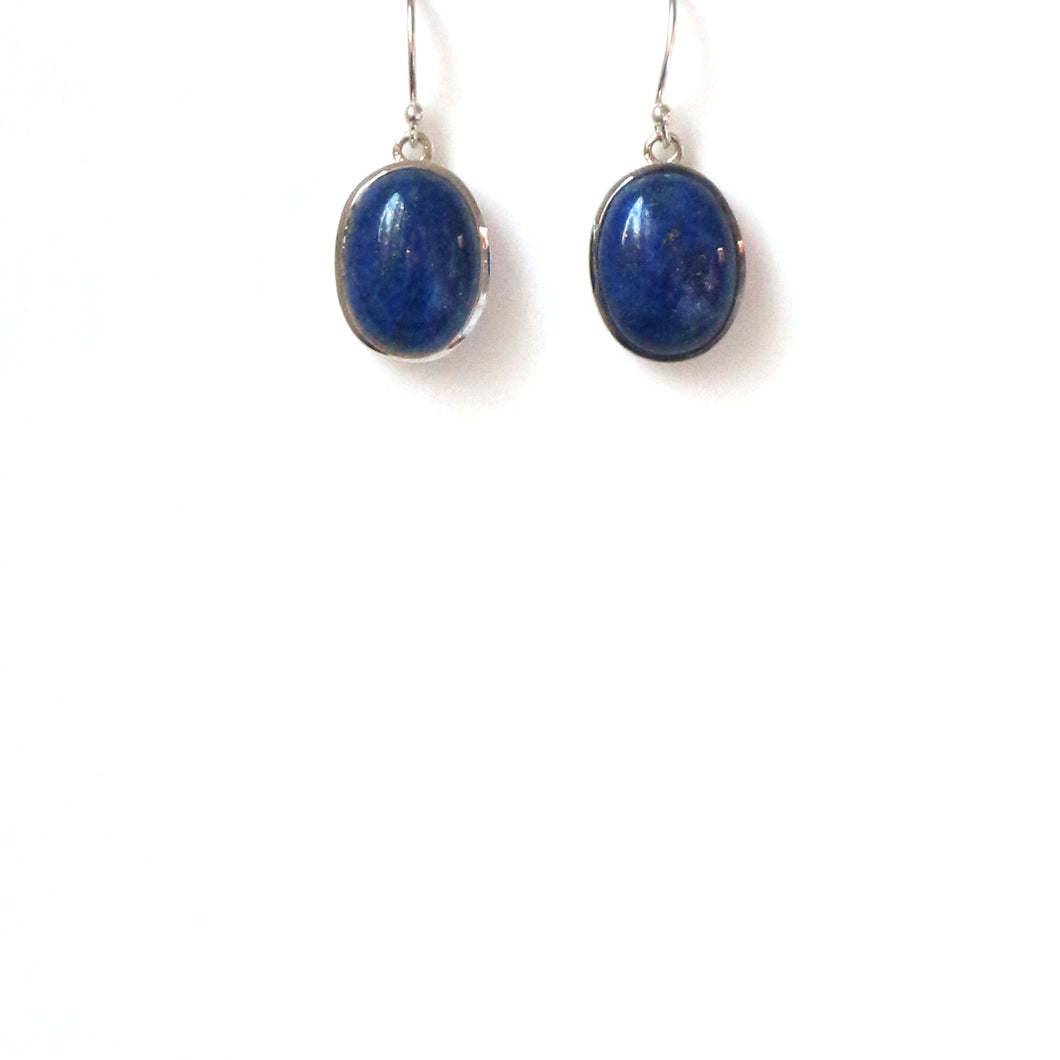 Blue Lapis Oval Earrings Set in Sterling Silver