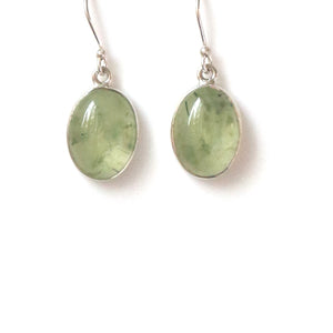 Green Prehnite Oval Earrings Set in Sterling Silver