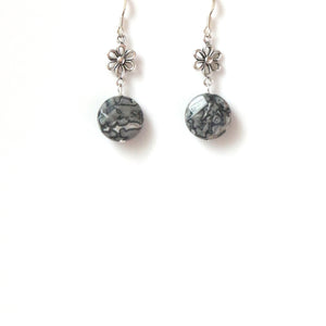 Grey Earrings with Grey Lace Agate and Sterling Silver