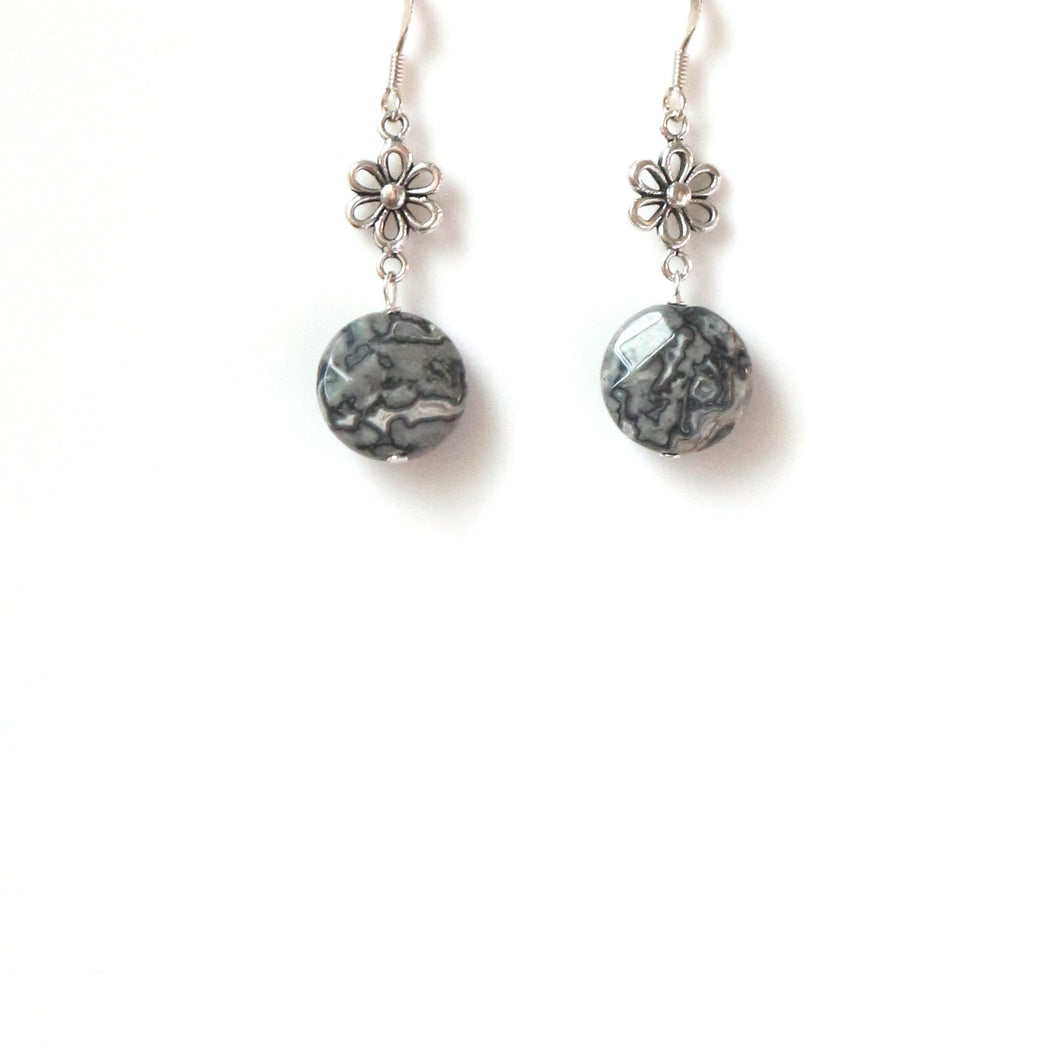 Grey Earrings with Grey Lace Agate and Sterling Silver