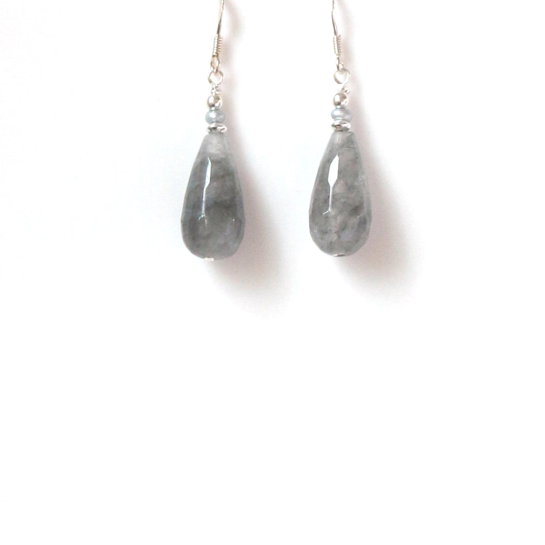 Grey Earrings with Grey Rutile Quartz Pearl and Sterling Silver