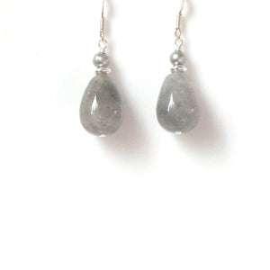 Grey Earrings with Grey Rutile Quartz Pearl and Sterling Silver