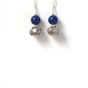 Blue Earrings with Decorative Sterling Silver Bead