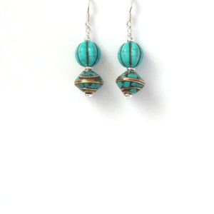 Turquoise Colour Earrings with Nepalese Beads Howlite and Sterling Silver