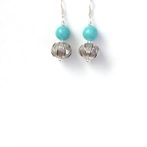 Turquoise Colour Earrings with Howlite and Decorative Sterling Silver Beads