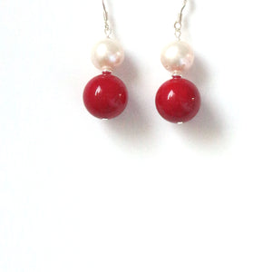 Red Coral Pearl and Sterling Silver Earrings