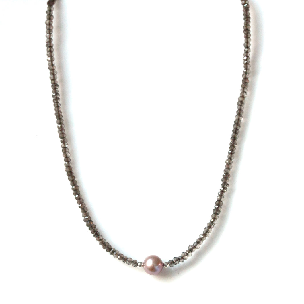 Australian Handmade Smoky Quartz Choker Necklace with Champagne Colour Pearl
