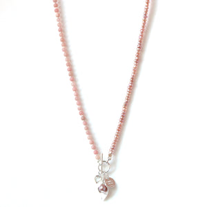 Australian Handmade Pink Necklace with Pearls Aragonite and Sterling Silver Charms