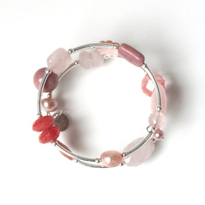 Pink Wind On Bracelet with Sterling Silver Rose Quartz Pearls Mother of Pearl Rhodonite and Cherry Quartz
