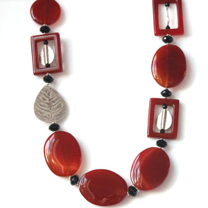 Australian Handmade Orange Necklace with Agate Onyx and Sterling Silver