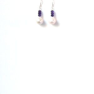 Freshwater White Pearl Earrings with Amethyst and Sterling Silver