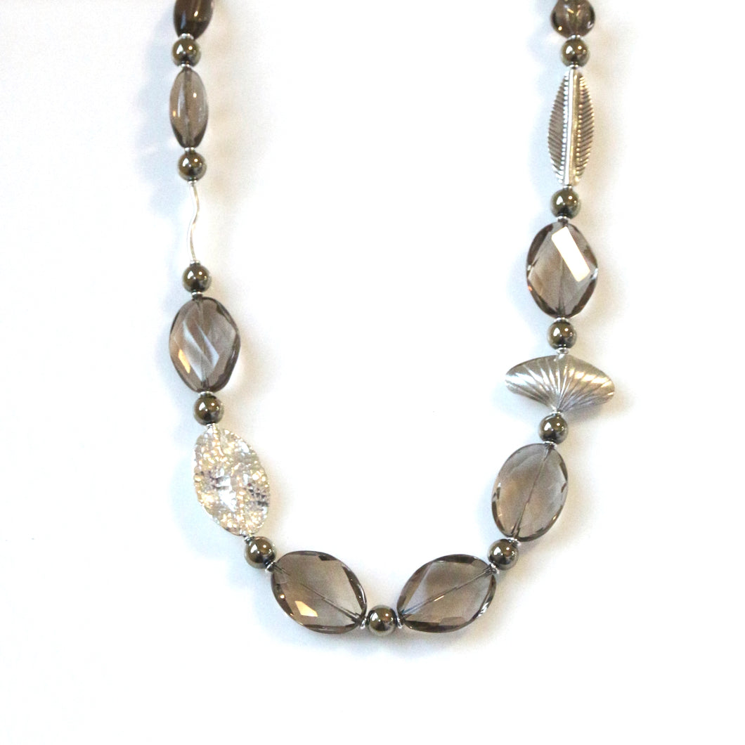 Australian Handmade Brown Necklace with Smoky Quartz Pyrite and Sterling Silver Feature
