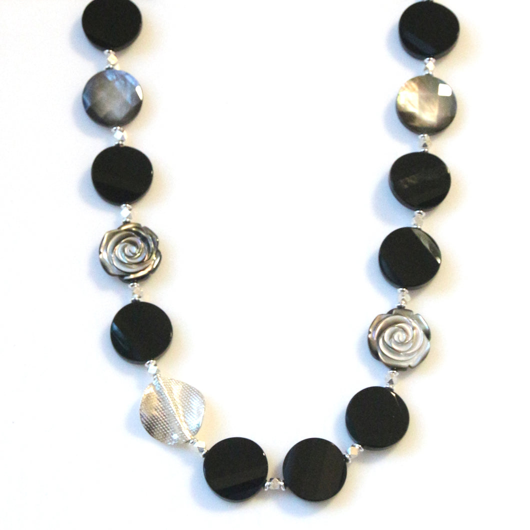 Australian Handmade Black Necklace with Onyx Mother of Pearl and Sterling Silver