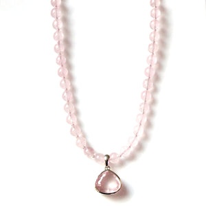 Australian Handmade Pink Rose Quartz Necklace and Pendant set in Sterling Silver