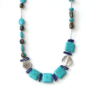 Australian Handmade Turquoise Colour Necklace with Howlite Lapis Lazuli Nepalese Beads and Sterling Silver