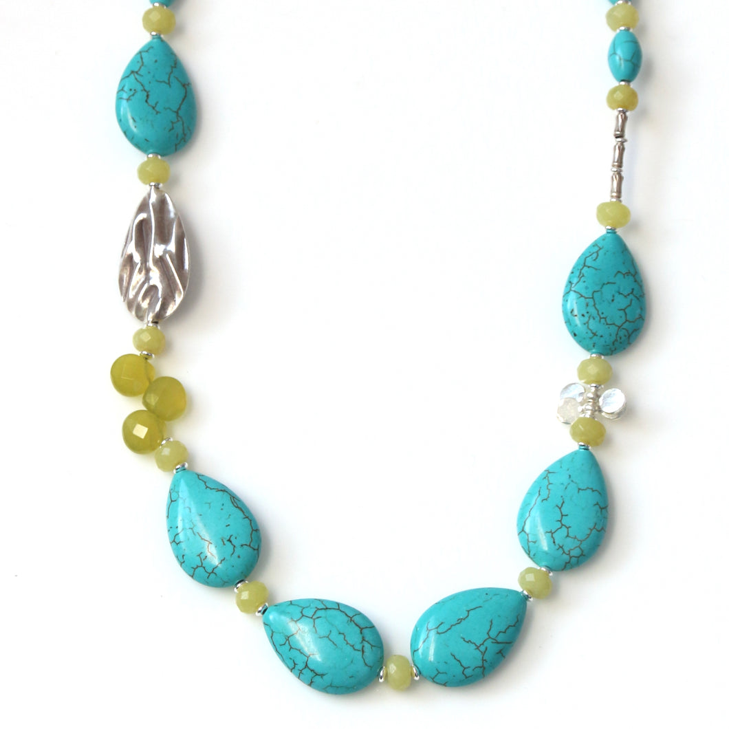 Australian Handmade Turquoise Colour Necklace with Howlite Korean Jade and Sterling Silver