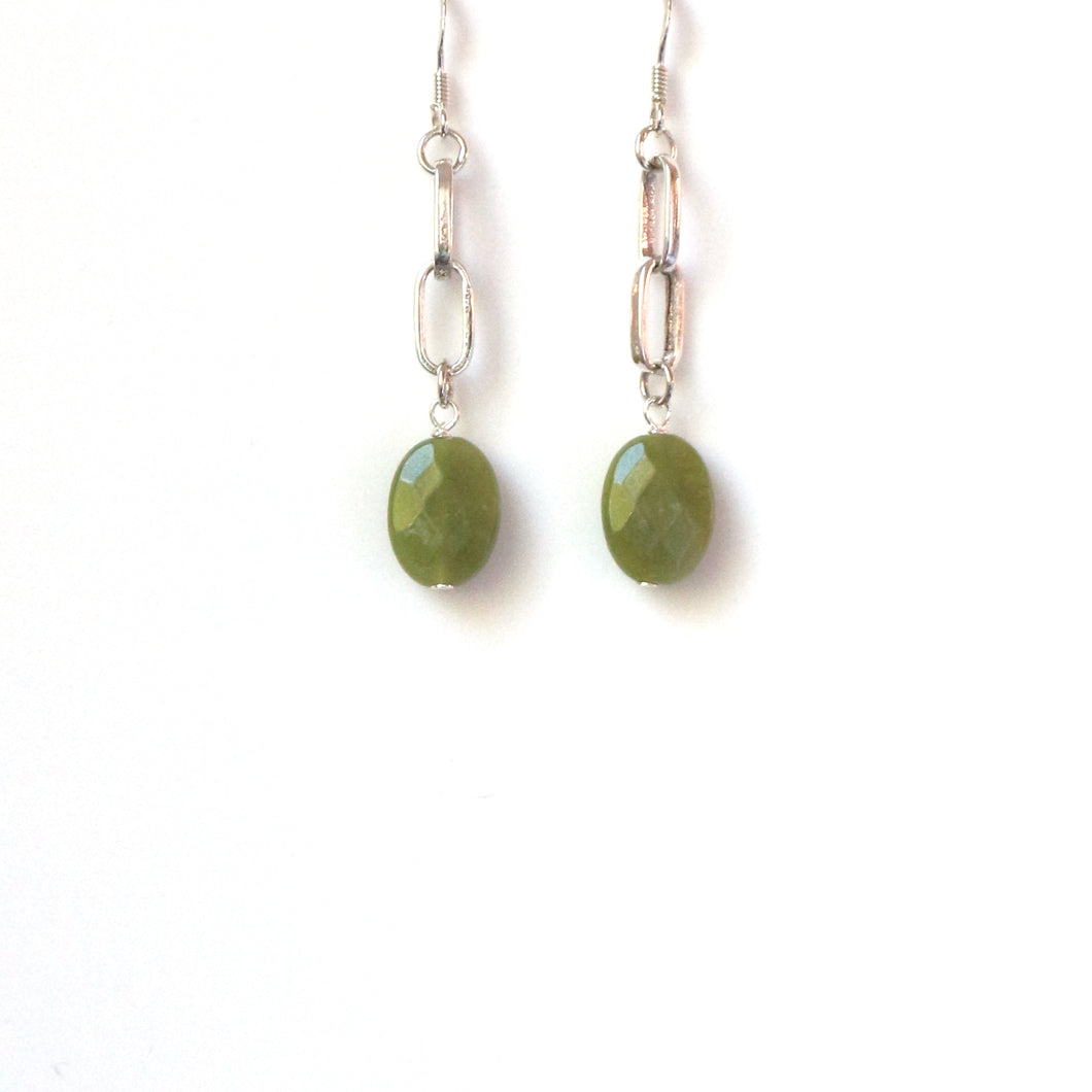 Green Canada Jade Earrings with Sterling Silver Chain