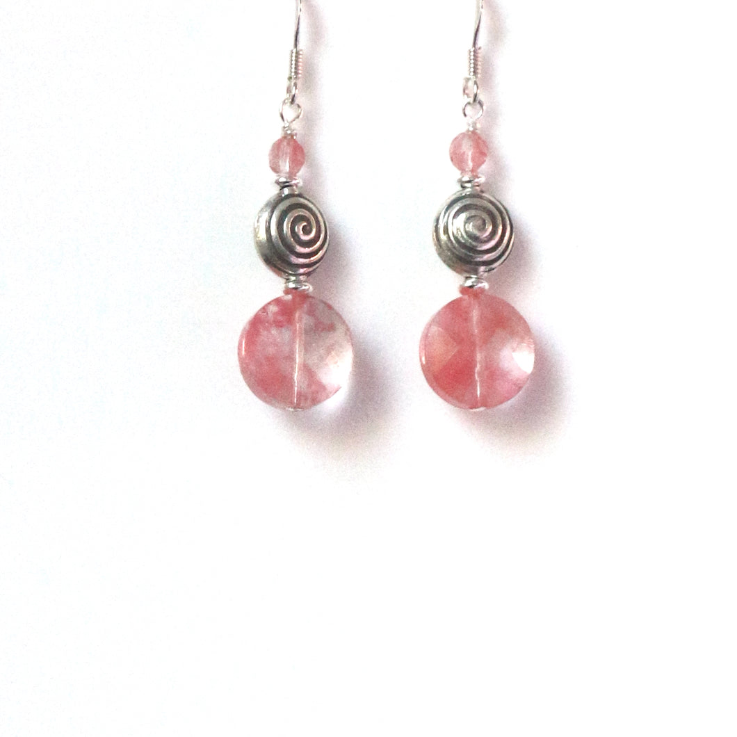 Pink Earrings with Cherry Quartz and Sterling Silver
