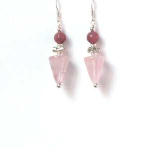 Pink Earrings with Rose Quartz Rhodonite and Sterling Silver