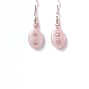 Pink Earrings with Rose Quartz Natural Pink Pearls and Sterling Silver