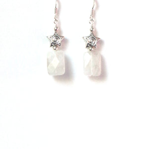 White Earrings with Rainbow Moonstone and Sterling Silver