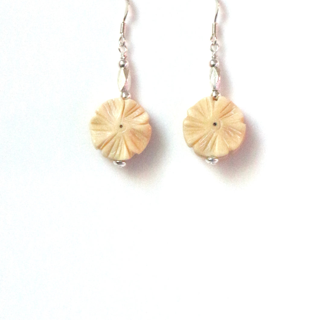 White Carved Bone Earrings with Sterling Silver