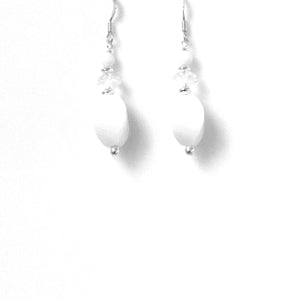 White Earrings with White Agate Crystal Quartz and Sterling Silver