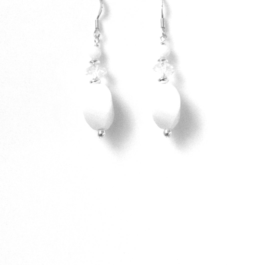 White Earrings with White Agate Crystal Quartz and Sterling Silver