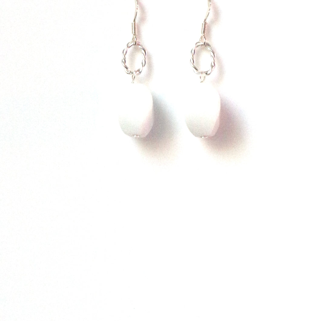 White Earrings with Facetted White Agate and Sterling Silver