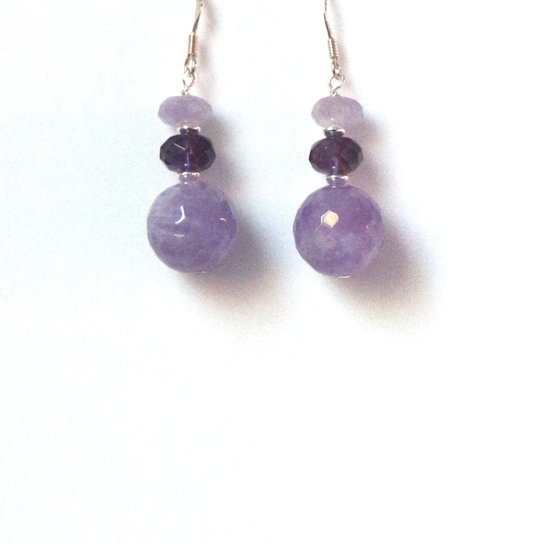Purple Earrings with Lavender and Dark Amethyst and Sterling Silver