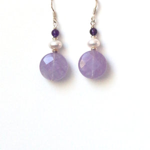 Purple Lavender and Dark Amethyst Earrings with Pearls and Sterling Silver