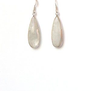 White Oval Rainbow Moonstone Earrings set in Sterling Silver