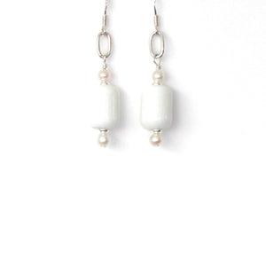 White Earrings with White Agate Pearls and Sterling Silver