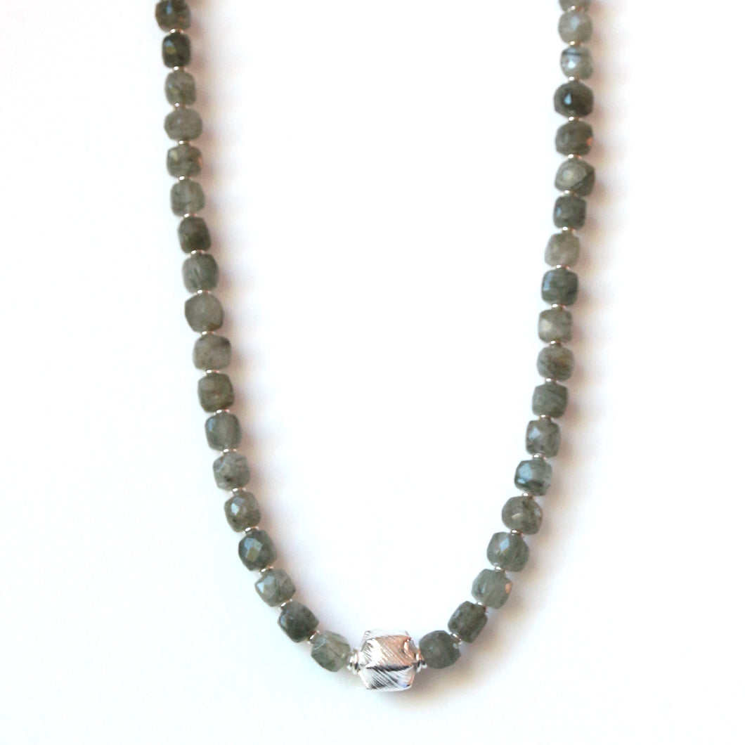 Australian Handmade Green Necklace with Labradorite and Sterling Silver Centrepiece