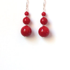 Red Coral and Sterling Silver Earrings