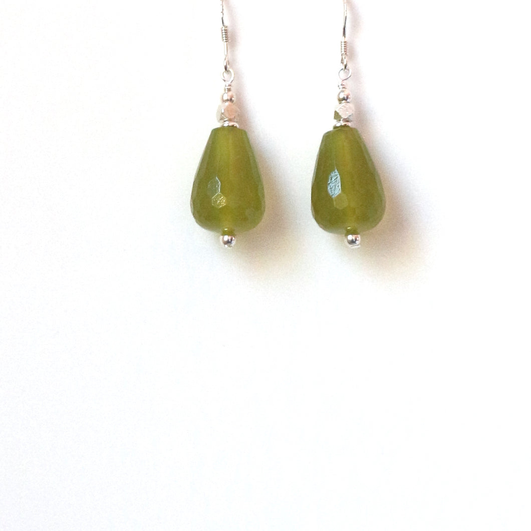 Green Earrings with Korean Jade and Sterling Silver