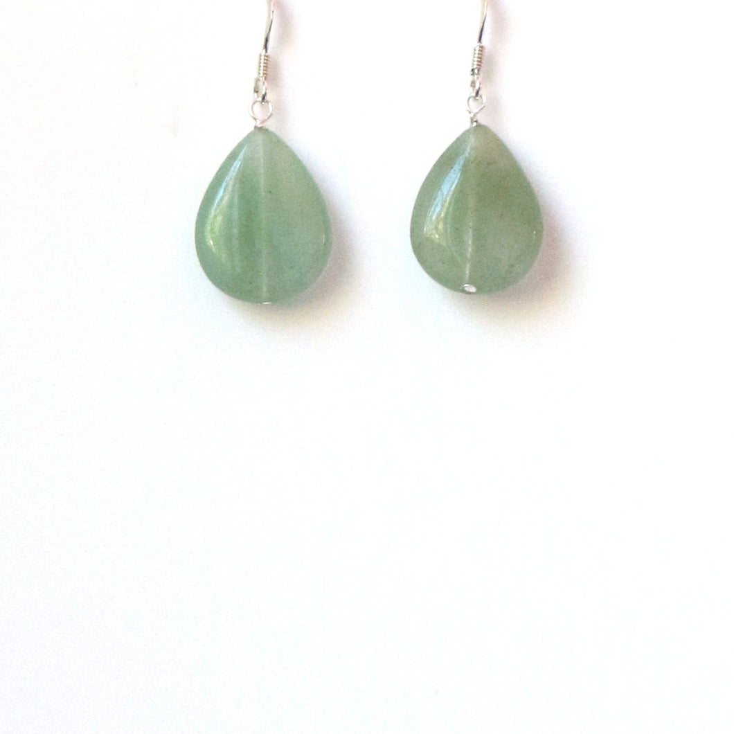 Green Teardrop Earrings with Aventurine and Sterling Silver